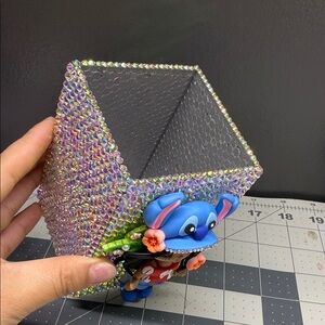 Crystal Rhinestone Decorative Pen Holder with Blue Character Accent